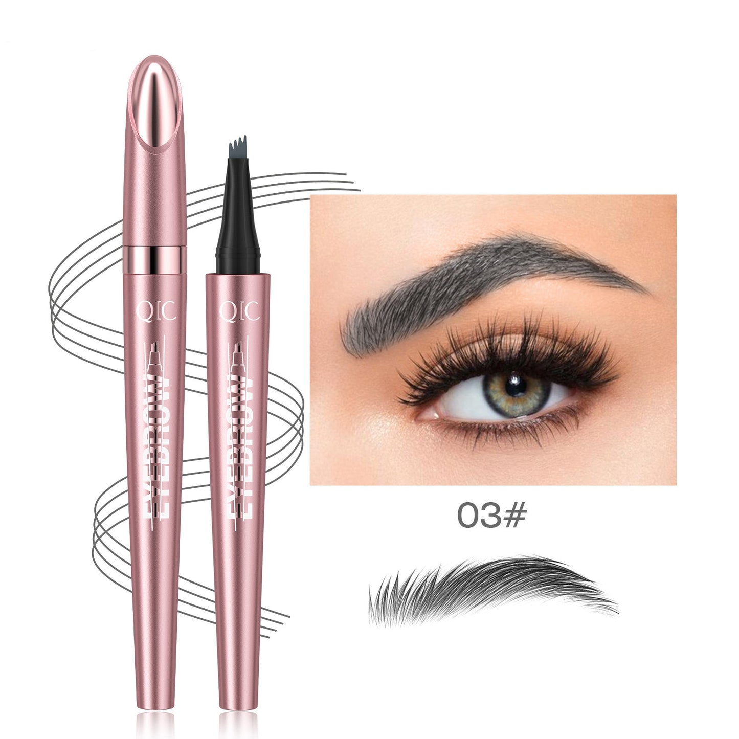 Waterproof Four-Fork Liquid Eyebrow Pencil – Natural Hair-Stroke Effect