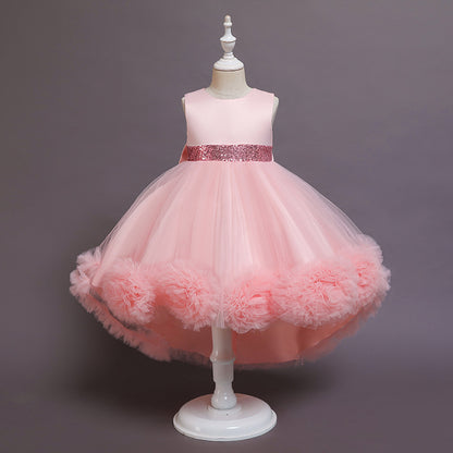 Flower Fluffy Girls Evening Dress Skirt Sleeveless Dress