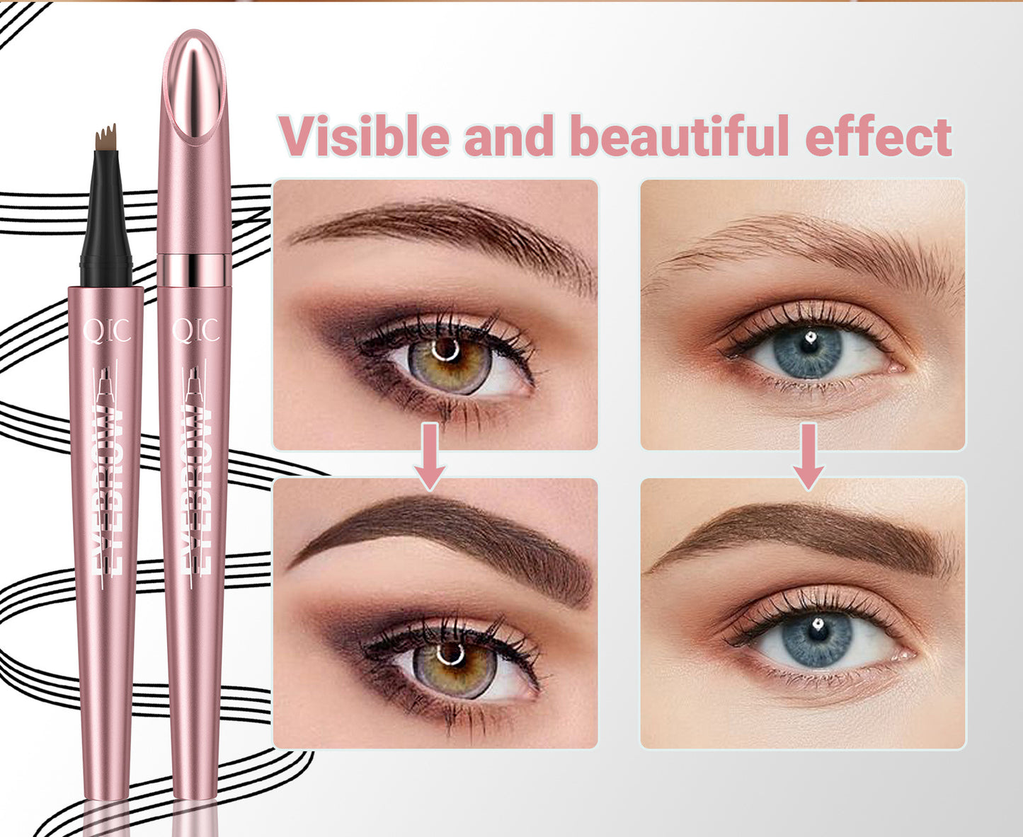 Waterproof Four-Fork Liquid Eyebrow Pencil – Natural Hair-Stroke Effect