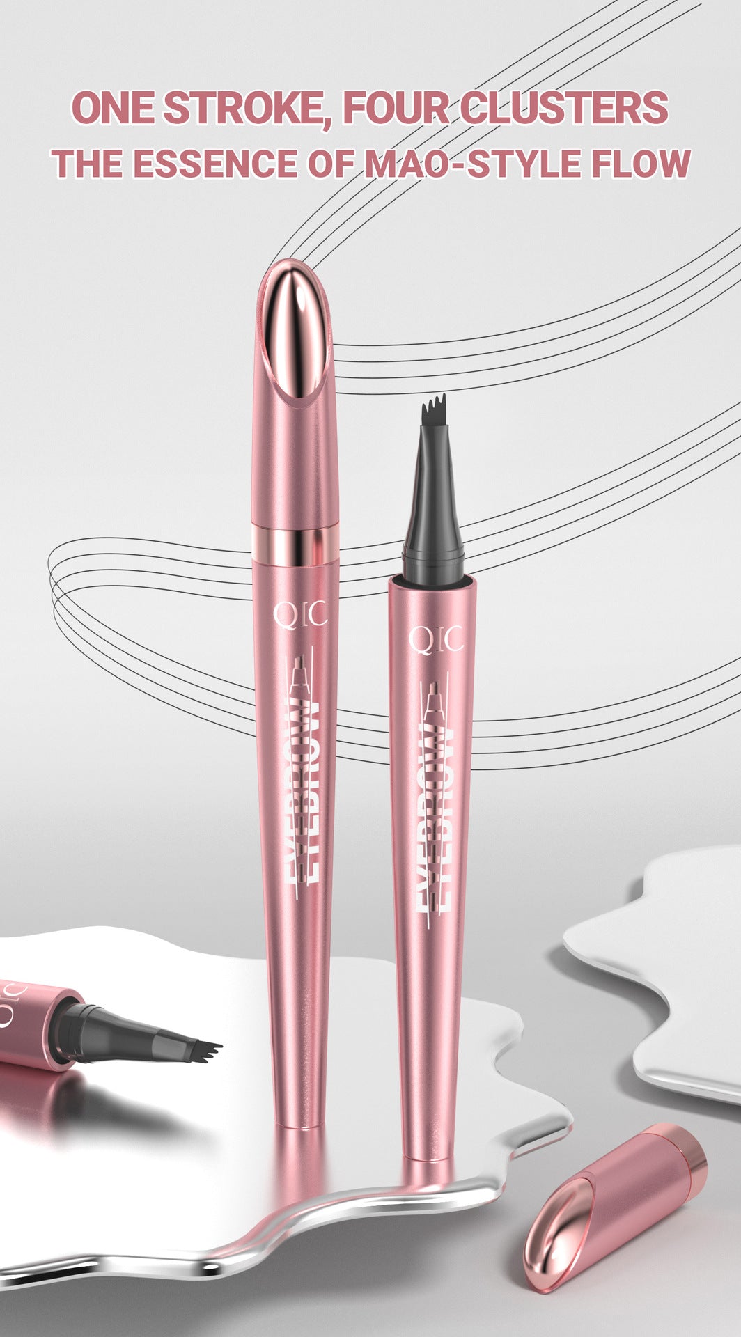 Waterproof Four-Fork Liquid Eyebrow Pencil – Natural Hair-Stroke Effect